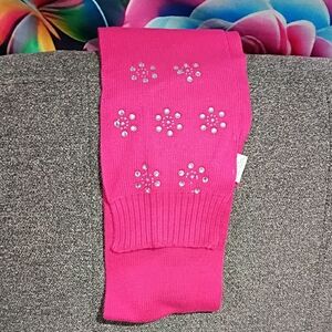 Bright Pink Rhinestone Embellished Knit Scarf